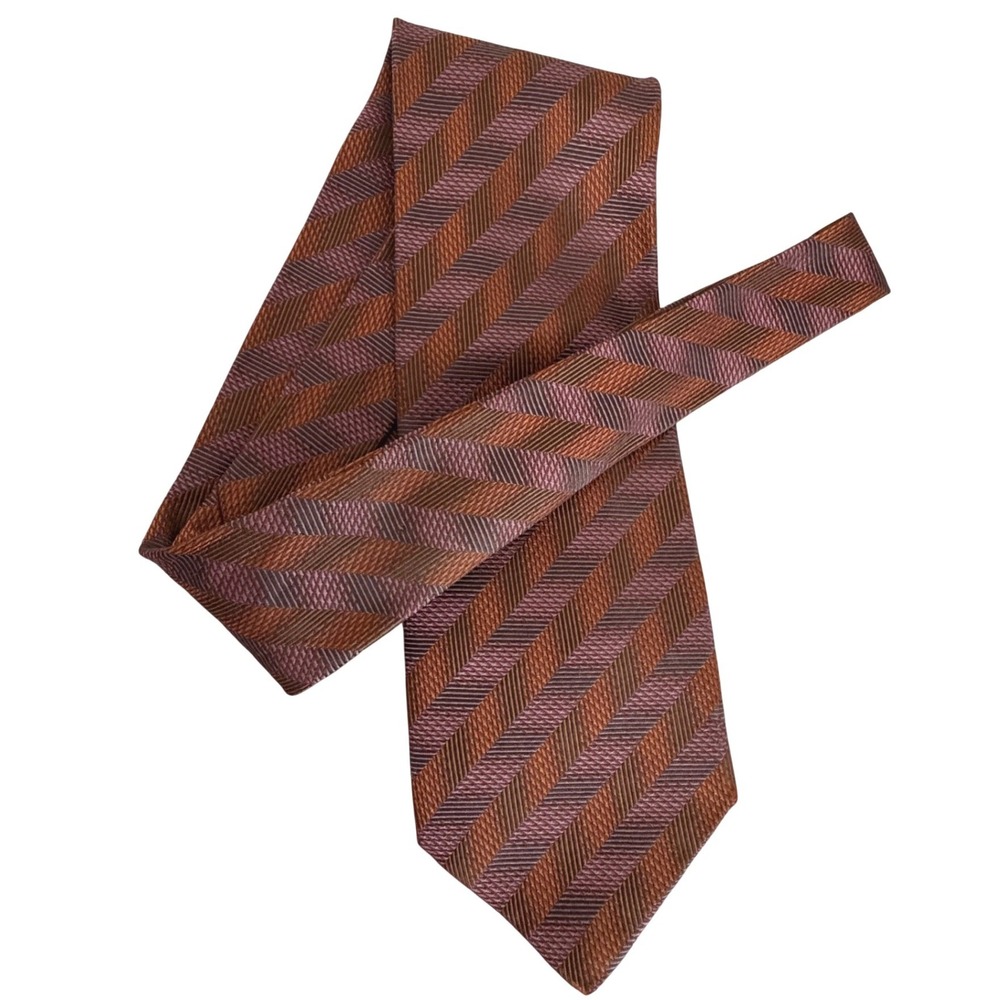 Canali Silk Tie Striped Orange/Pink/Brown